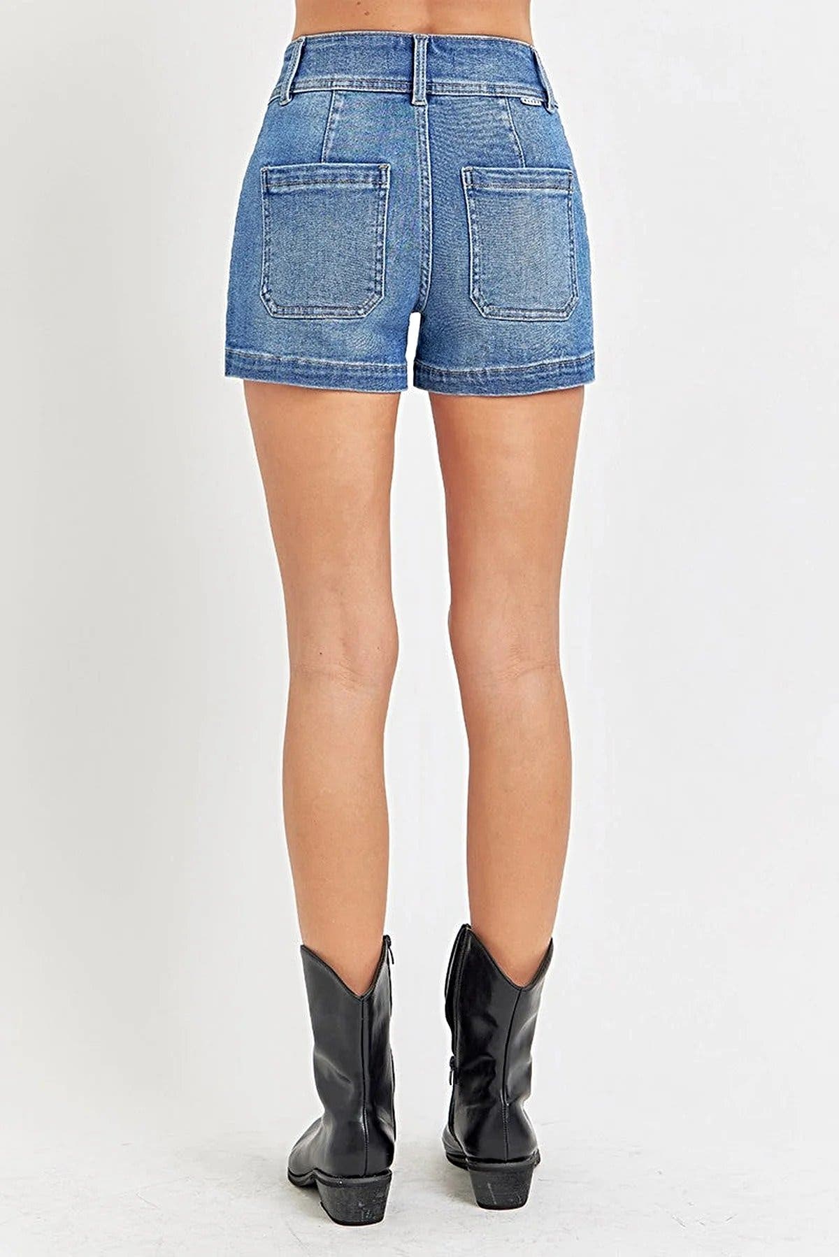 RISEN Full Size High Rise Patched Front Pocket Shorts Plus Size -