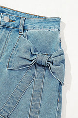 Stylish High Waist Denim Skirt with Acid Wash and Bowknot Details for Chic Outfits -