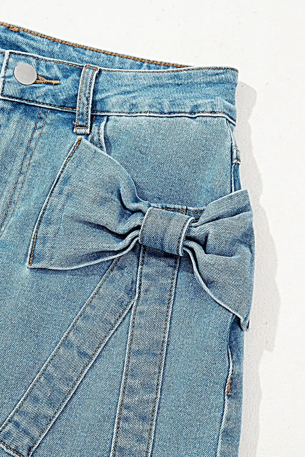 Stylish High Waist Denim Skirt with Acid Wash and Bowknot Details for Chic Outfits -