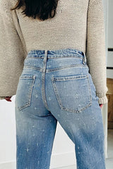 Distressed Detail Tummy Control Raw Hem Jeans -