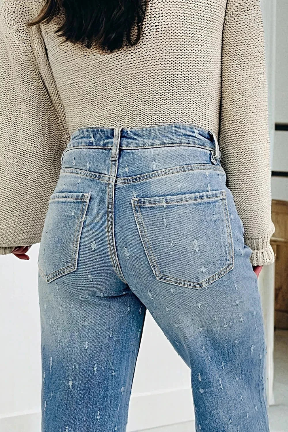 Distressed Detail Tummy Control Raw Hem Jeans -
