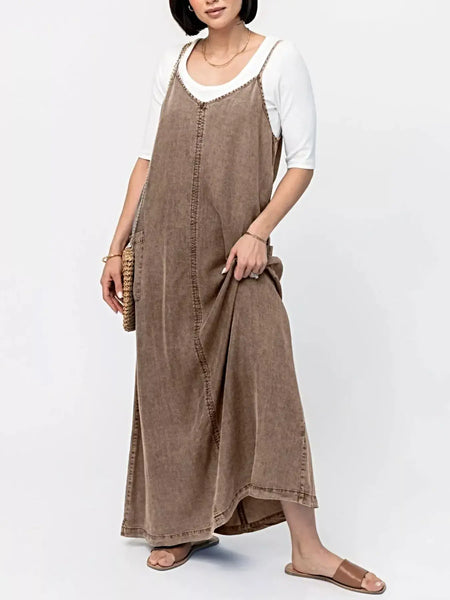 Casual Washed Denim Cami Maxi Dress -