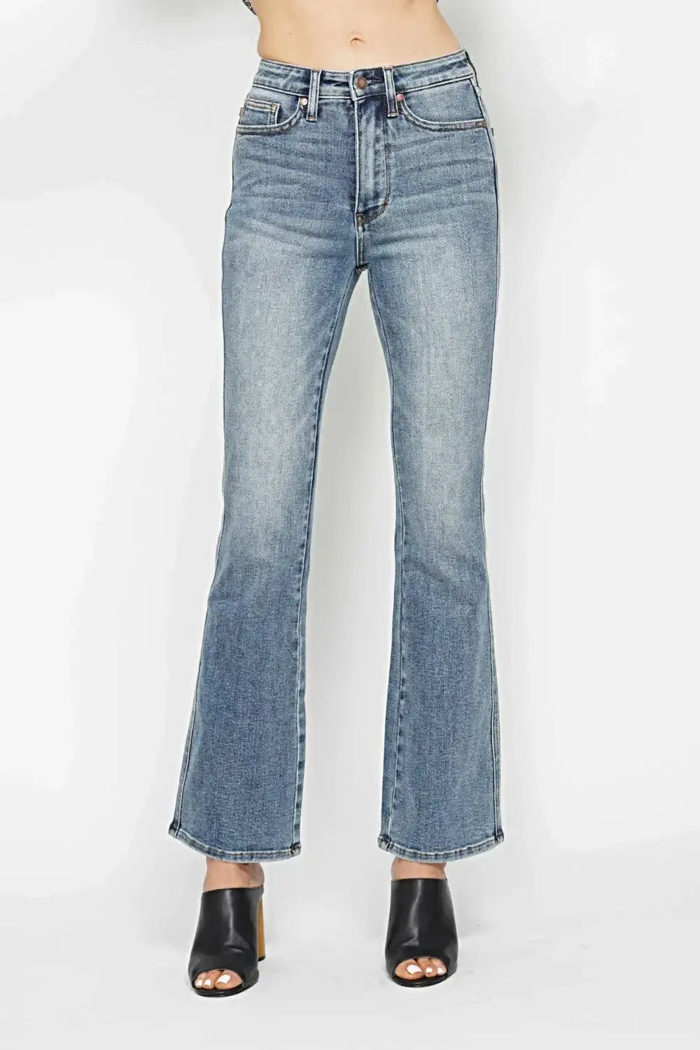 Judy Blue Full Size Tummy Control Back Embroidered Pocketed Bootcut Jeans Plus Size -