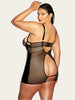 Oh La La Cheri EL-FETISH Excitement Fishnet & Vinyl Fitted Babydoll w/D-Ring