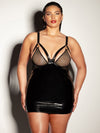 Oh La La Cheri EL-FETISH Excitement Fishnet & Vinyl Fitted Babydoll w/D-Ring & Metal Clasp