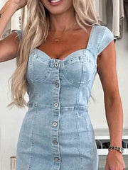 Sweetheart Neck Cap Sleeve Denim Dress -
