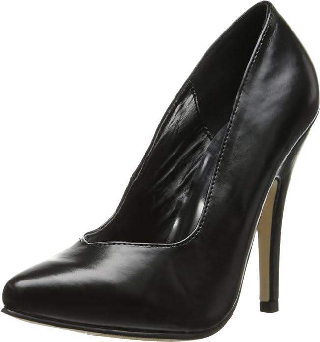 Ellie Shoes E-8220 5 Inch Heel Pumps in classic black leather, a luxurious choice for stylish occasions.