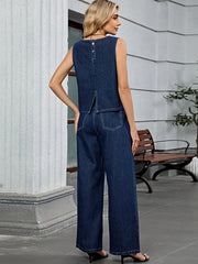 Round Neck Tank and Pants Denim Set -