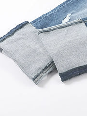 High Waist Distressed Straight Leg Jeans -