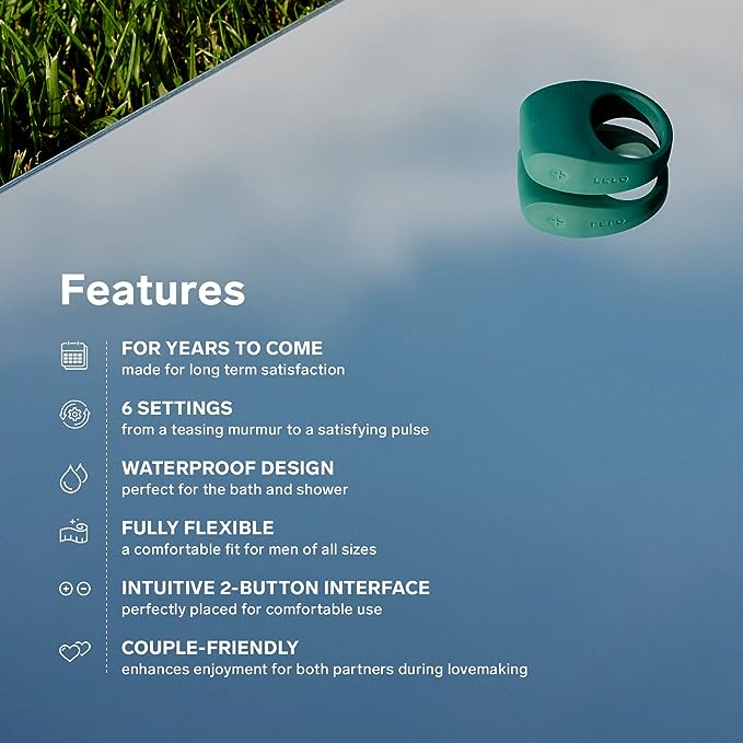 LELO TOR 2 Waterproof Vibrating Cock Ring features highlighted, emphasizing its waterproof design and six stimulating settings for an unforgettable experience.