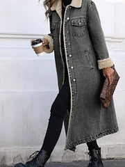 Sherpa Lined Longline Denim Jacket -