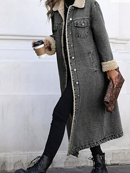 Sherpa Lined Longline Denim Jacket -