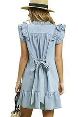 Umgee Chambray Ruffled Denim Dress with Side Pockets -