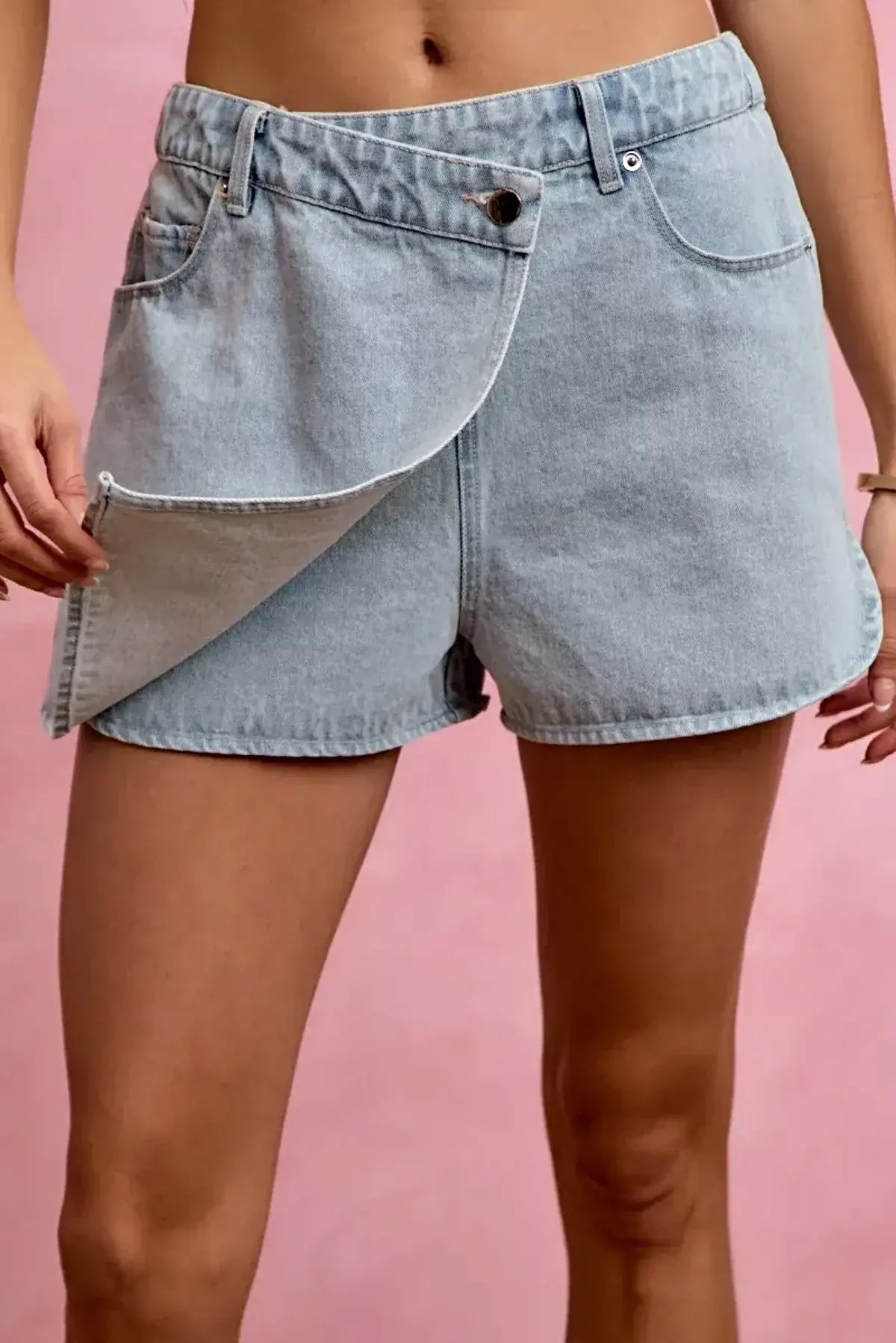 SO ME Washed Denim Wrap Skorts -