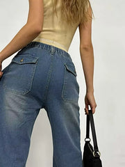Wide Leg Contrast Stitching Jeans -