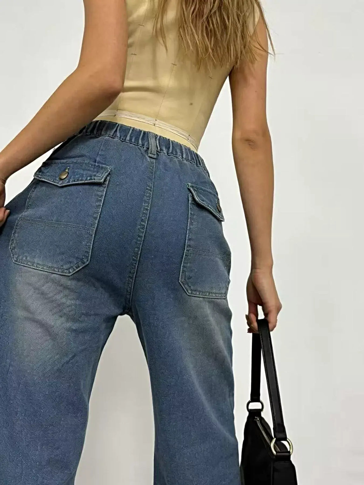 Wide Leg Contrast Stitching Jeans -