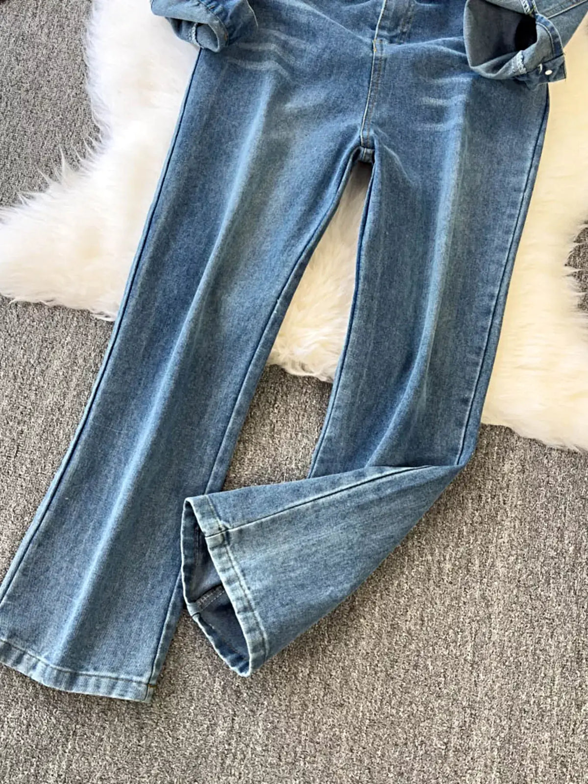 Button Front Wide Leg Denim Jumpsuit -