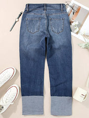 High Waist Distressed Straight Leg Jeans -