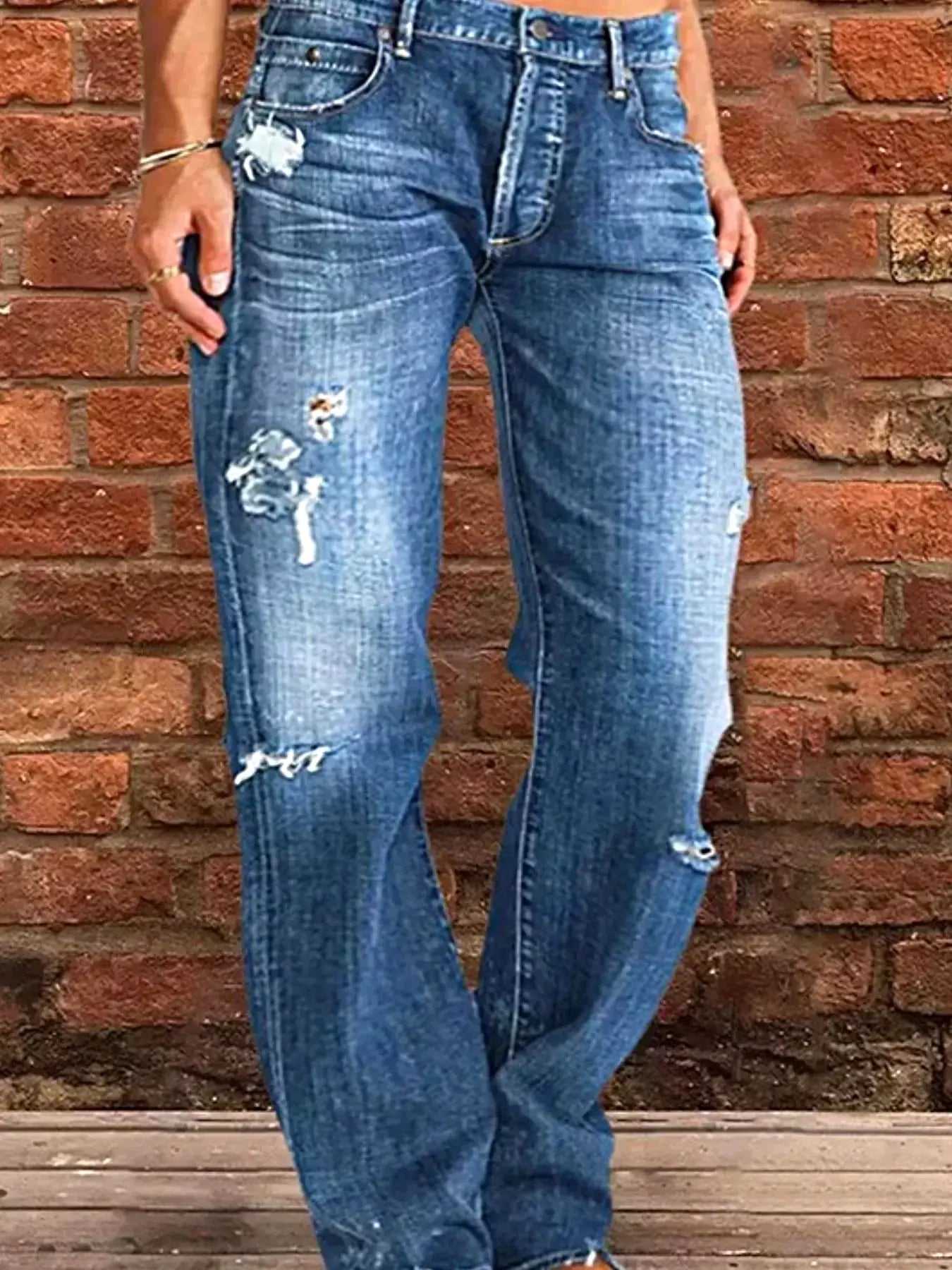 Full Size Distressed Raw Hem Jeans Plus Size -
