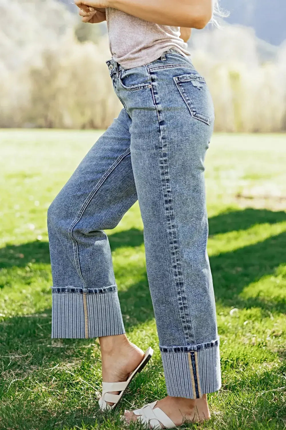Cuffed Straight Loose Jeans -