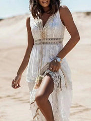 Lace V-Neck Sleeveless Maxi Dress -