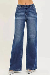 RISEN High Rise Wide Leg Slanted Pocket Jeans -