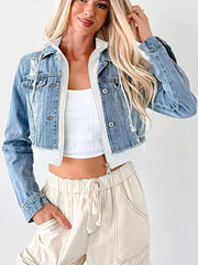 Distressed Zip Up Cropped Hooded Denim Jacket -
