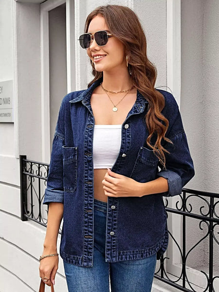 Button Up Long Sleeve Denim Shirt -