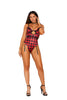 Elegant Moments 77127, Buffalo plaid print mono wire teddiette with lace trim