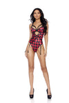 Elegant Moments EM-77173, Buffalo plaid print teddiette with strappy front Also Plus Sizes-Teddy-Elegant Moments-SatinBoutique