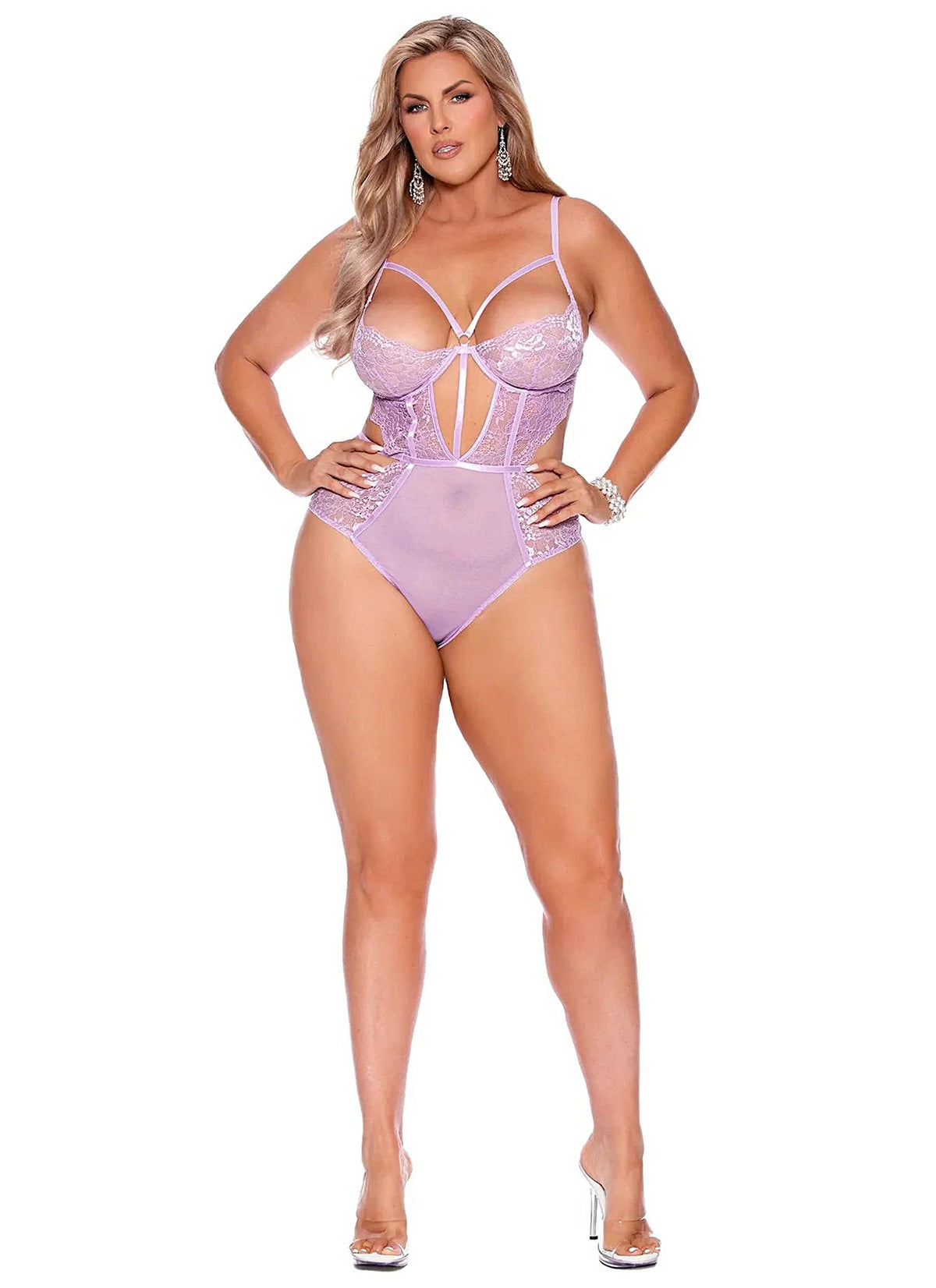 Elegant Moments 77181 – 77181X  Lace and mesh slip on teddy, underwire cups - Teddy