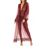 Provence Sexy, Sheer Eyelash Lace Floor Length Robe en couleur Zinfandel-Long Robe-SatinBoutique-Zinfandel-S/M-SatinBoutique