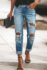 Distressed Straight Leg Jeans -