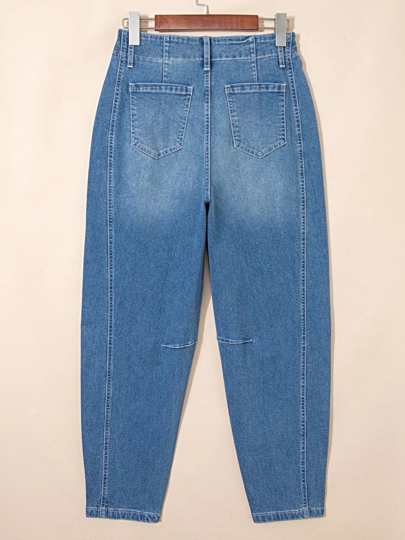 Washed Cuffed Barrel Jeans -