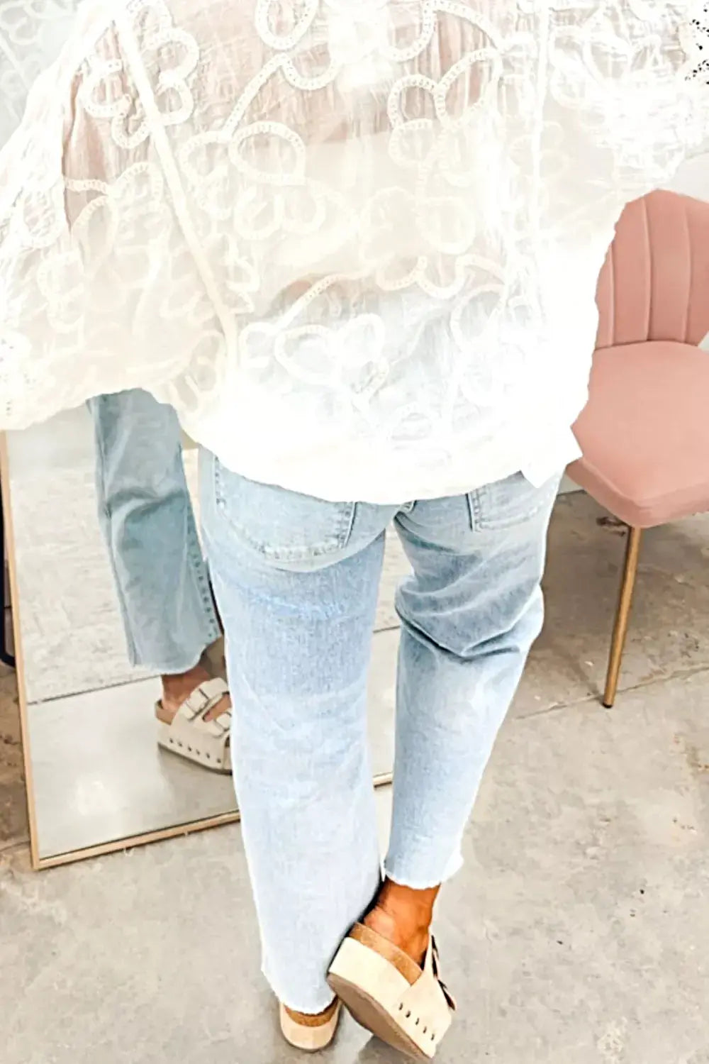 Light Wash Utility Pocket Straight Leg Jeans -