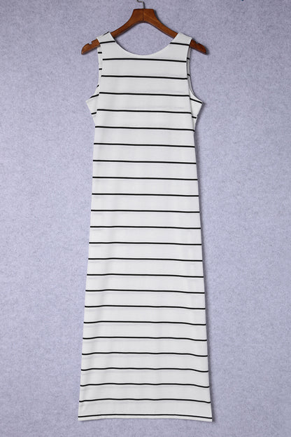 Striped Slit Sleeveless Maxi Dress