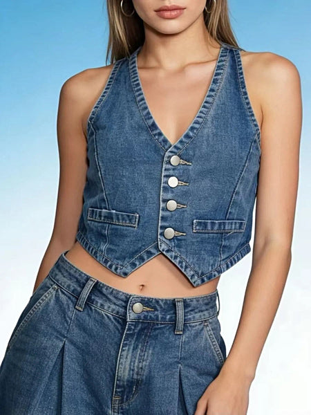 Button-Down Denim Vest -