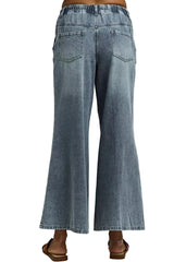 SO ME Mid Rise Elastic Waist Flare Denim Jeans -