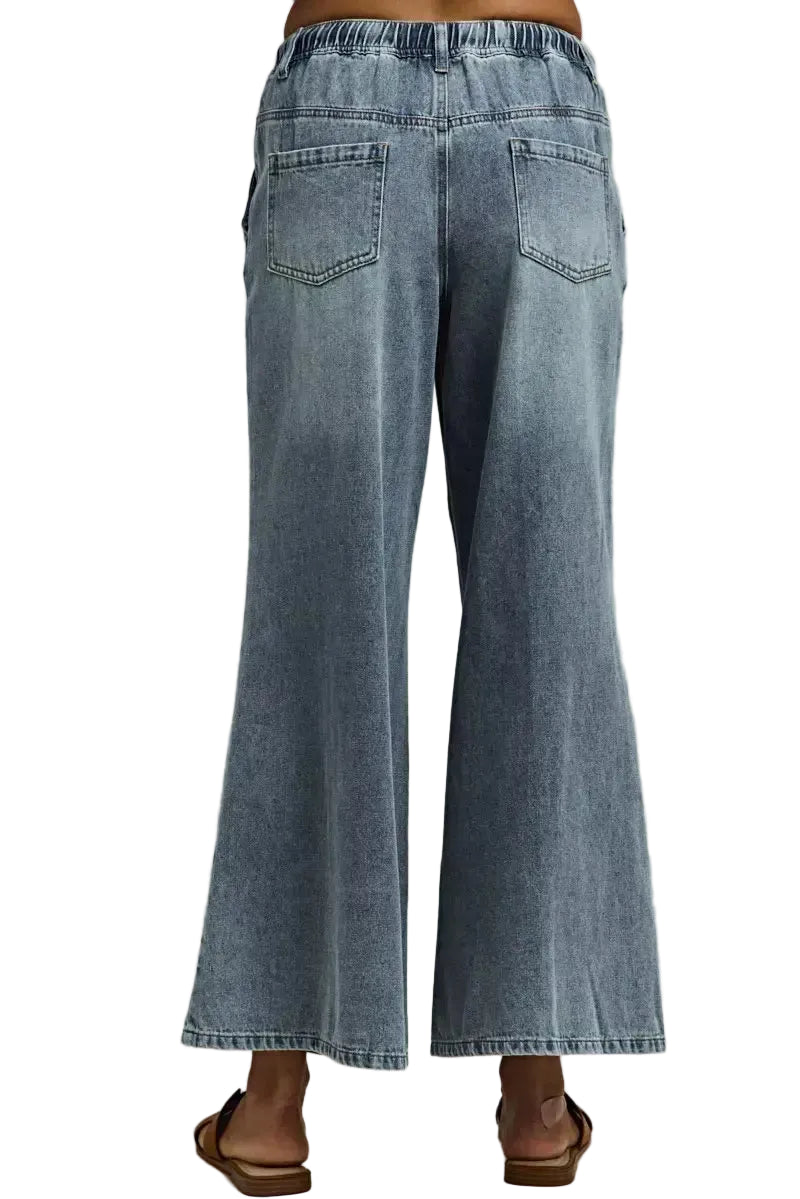 SO ME Mid Rise Elastic Waist Flare Denim Jeans -