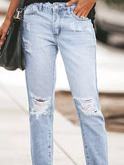 Distressed Wash Ankle Jeans -