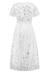 Sequin Leaf Embroidery Tie Front Short Sleeve Dress