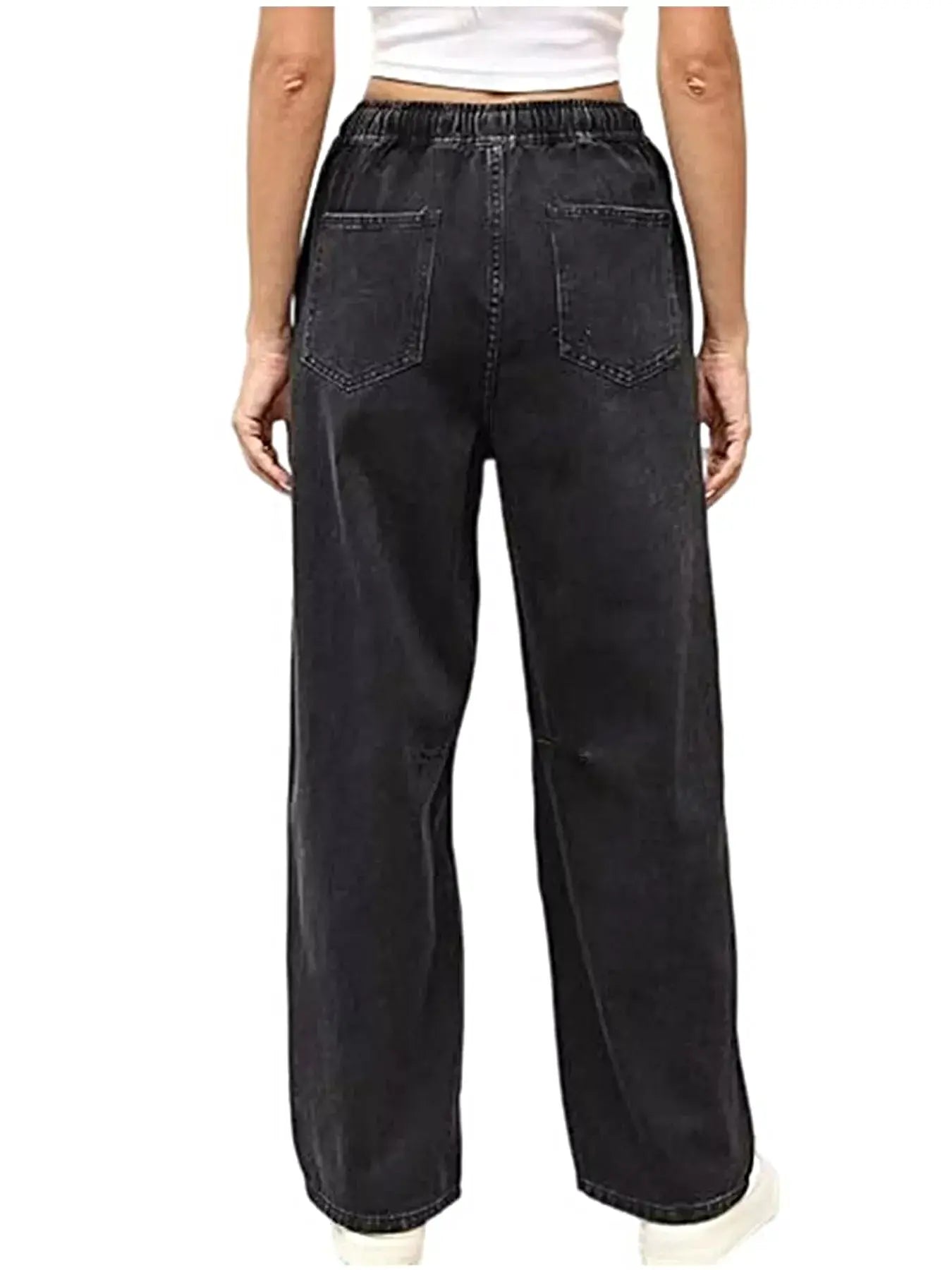 Elastic Waist Wide Leg Jeans -