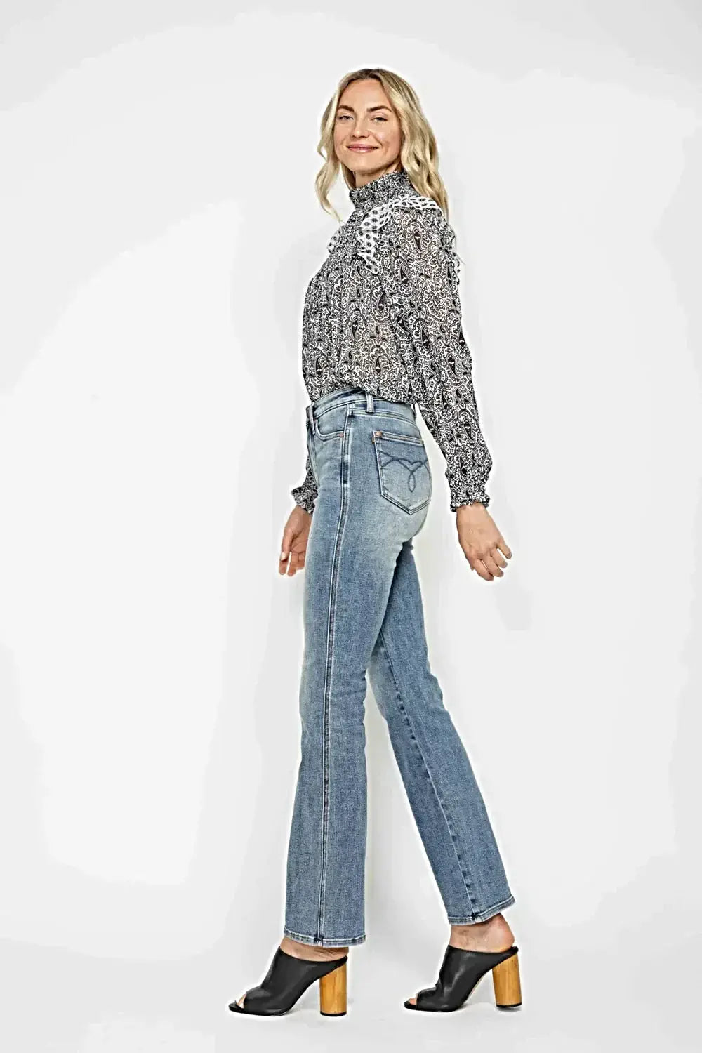 Judy Blue Full Size Tummy Control Back Embroidered Pocketed Bootcut Jeans Plus Size -