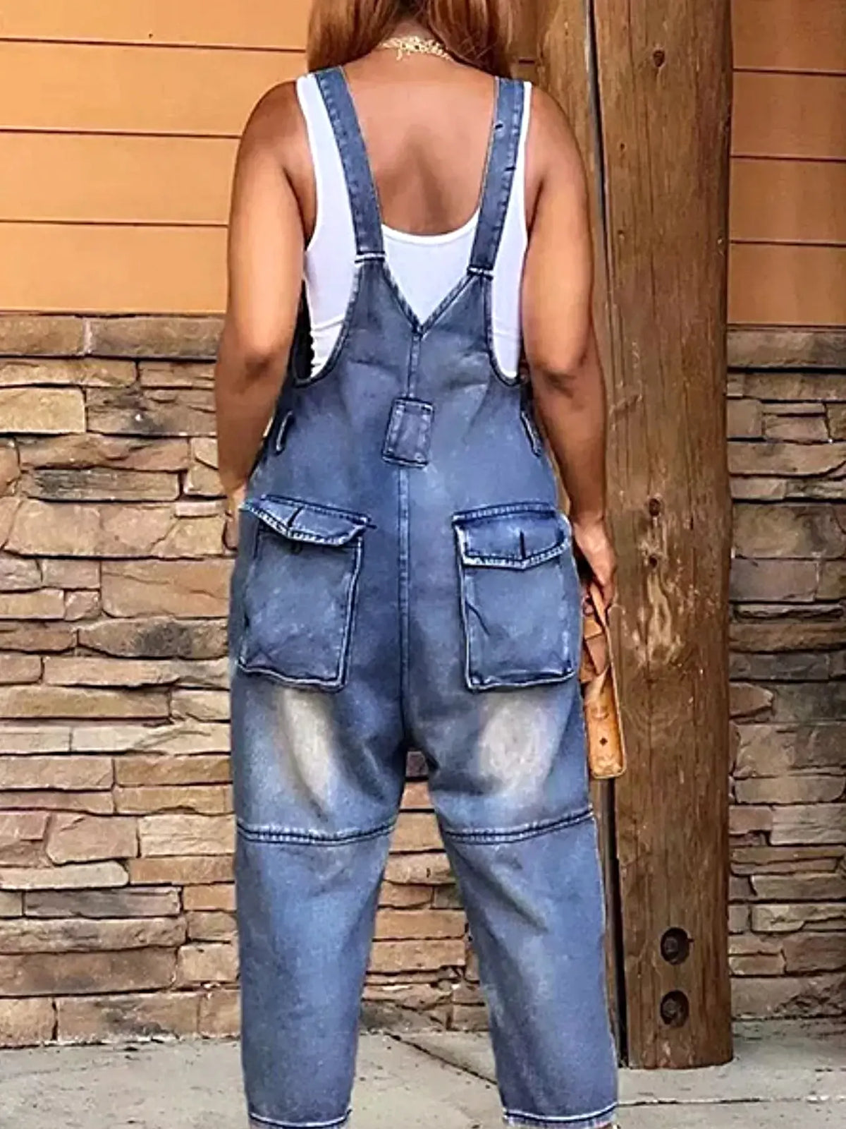 Full Size Button Front Denim Overalls with Pockets Plus Size -