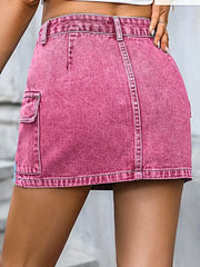 Luxurious Pocketed Denim Skirt - Buttoned Design, Classic Fit, 85% Cotton Blend -