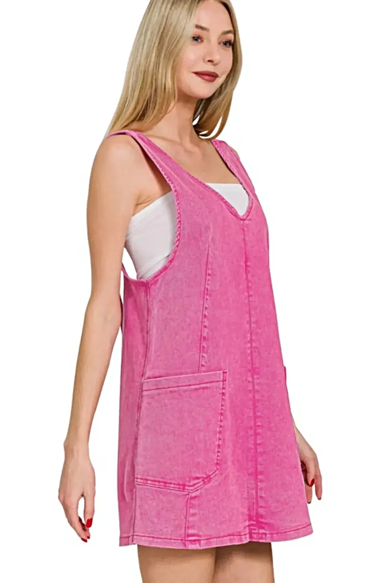 Zenana Washed Adjustable Strap Denim Overall Dress -