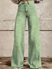 Striped High-Waisted Wide Leg Jeans -