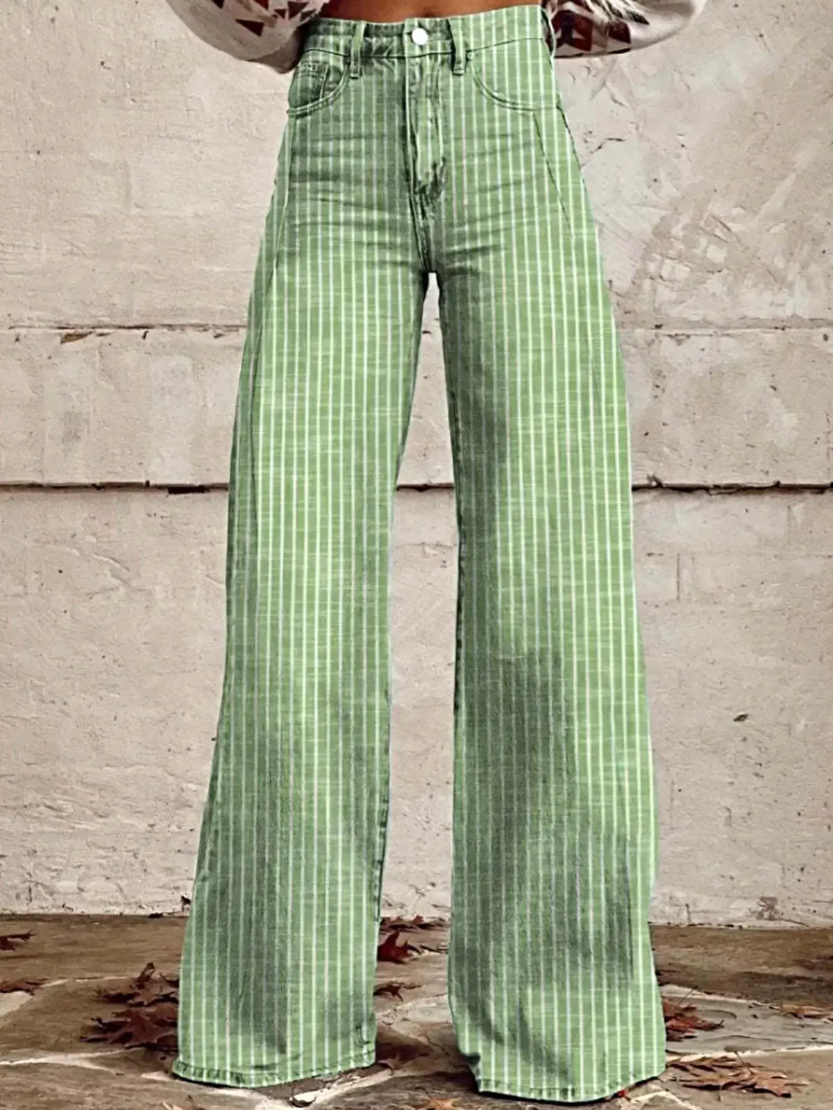 Striped High-Waisted Wide Leg Jeans -