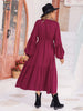 V-Neck Lantern Sleeve Ruffle Hem Dress