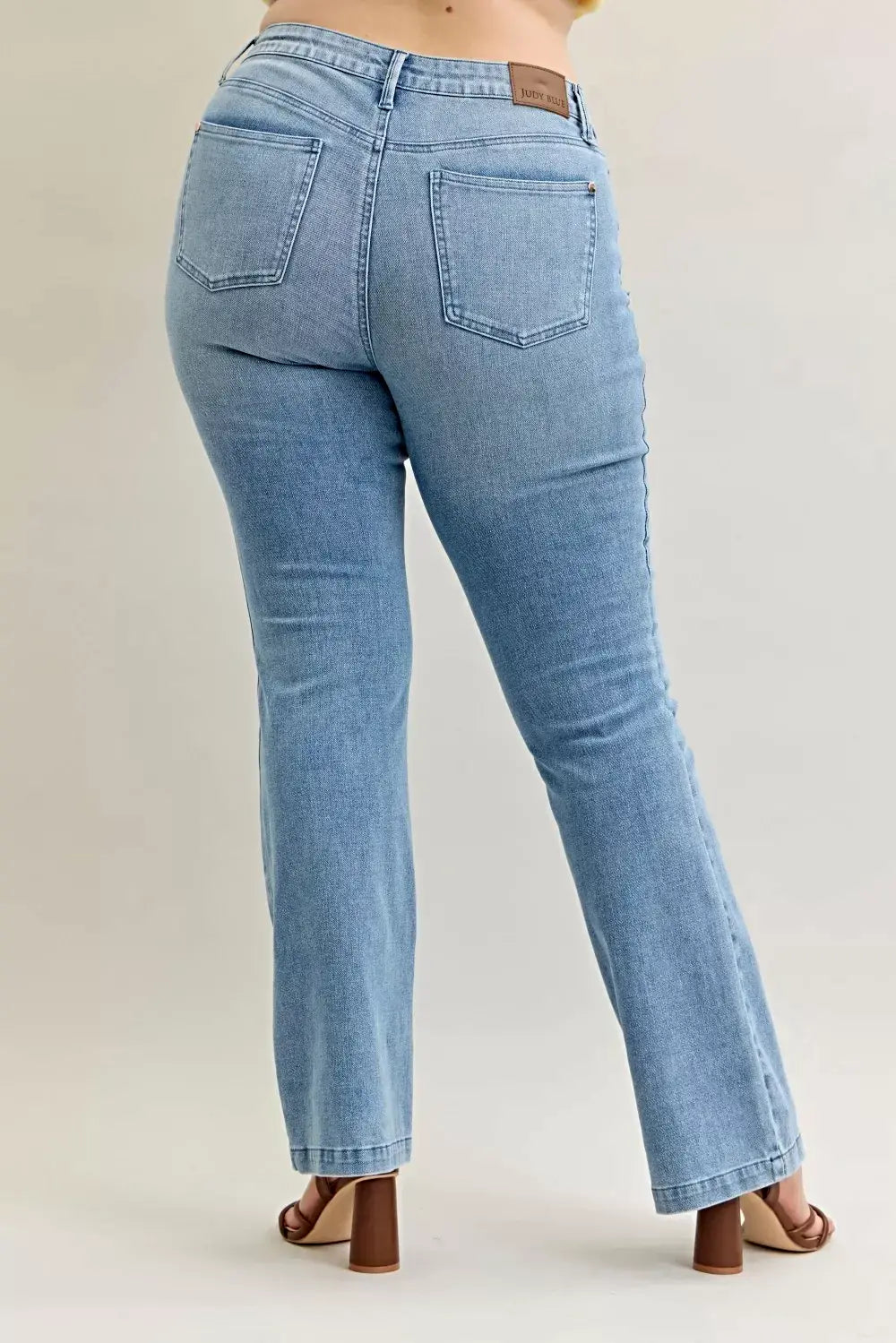 Judy Blue Full Size Mid Rise Bootcut Jeans with Contrast Wash & Front Patch Pockets Plus Size -
